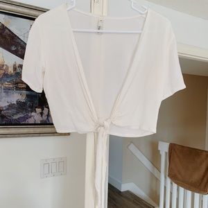 Valija M Cream Plunging Crop Top With Tie Bust